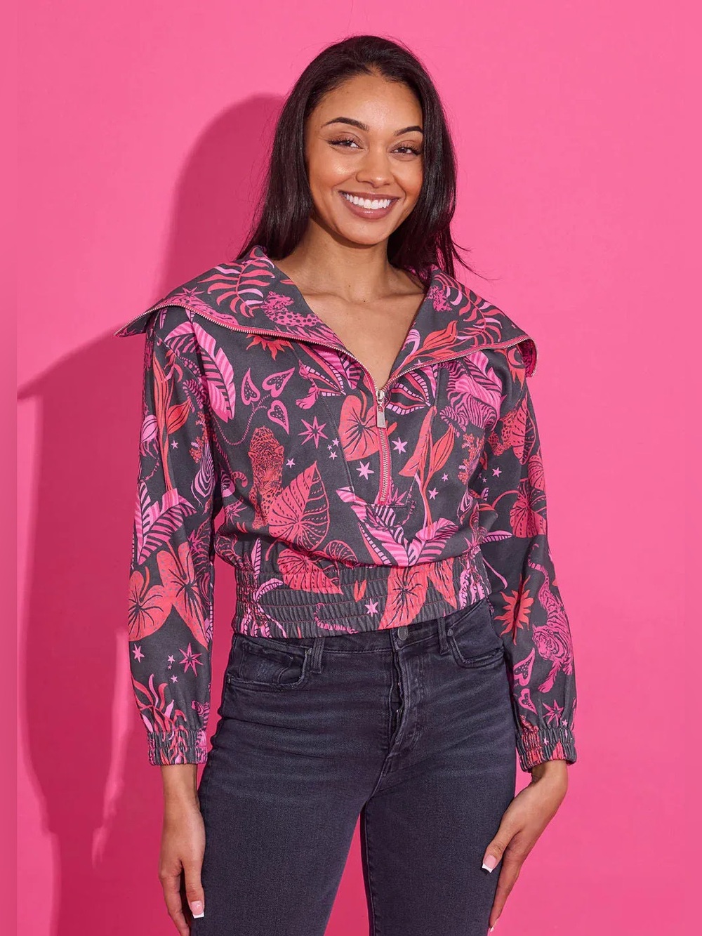 Alden Adair Raelynn Cropped 3/4 Zip Pullover Top in Zebra Lounge